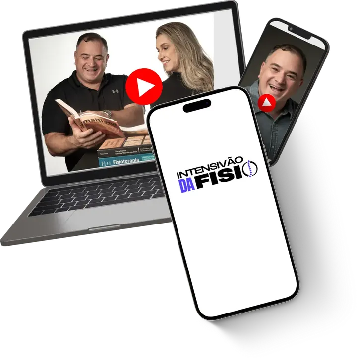 Aulas do Intensivão da Fisio no notebook e no celular